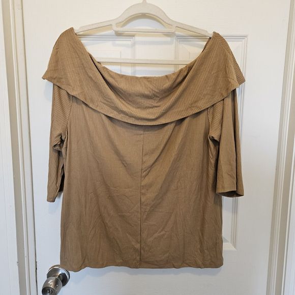 Lane Bryant Off Shoulder Top 3/4 Sleeve Brown Size 26/28 - Picture 2 of 3